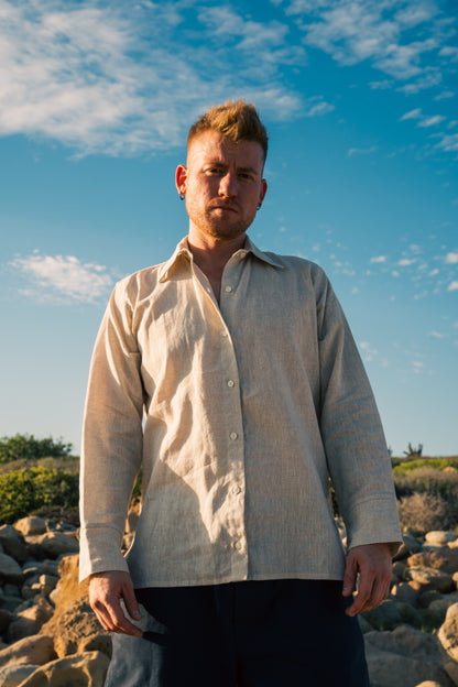 Camisa de Lino con Detalle en Algodón