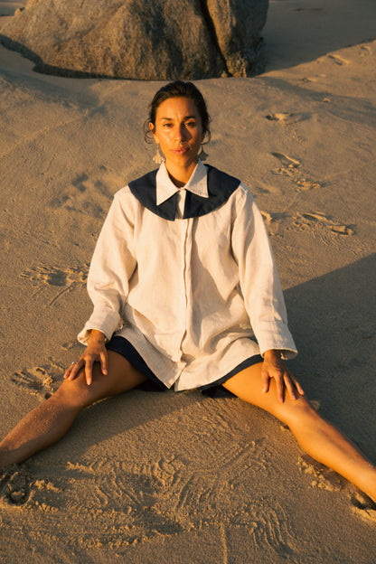 Camisa de Lino con Detalle en Algodón