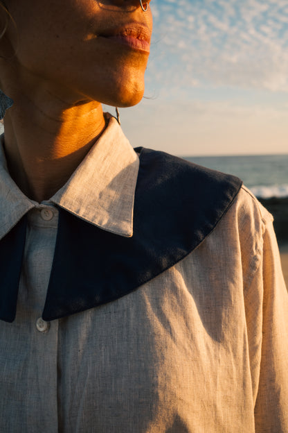 Camisa de Lino con Detalle en Algodón